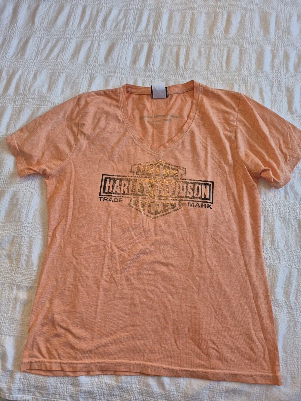 Harley Davidson women's XL V Neck short sleeve shirt light orange Czech Rep. EUC